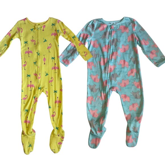 Infant Footed Pajamas 2 Pk Elephants and Flamingos Size 24M - Picture 1 of 13